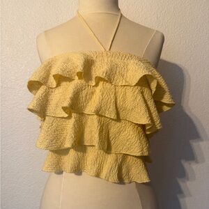 Light yellow almost cream Ruffled Halter Top